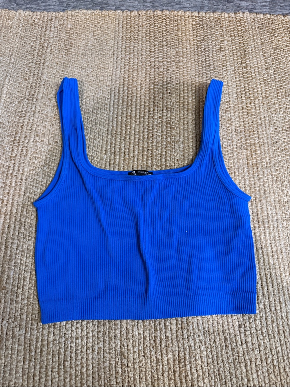 ZARA Ribbed Square Neck Crop Tank Top - Royal Blue